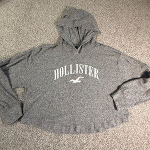 Heather Gray Hollister Waffle-Knit Super Soft Logo Cropped Hoodie – Size M